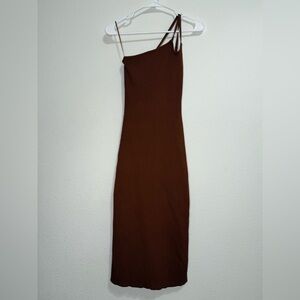 Astr One Shoulder Dress in Deep Brown